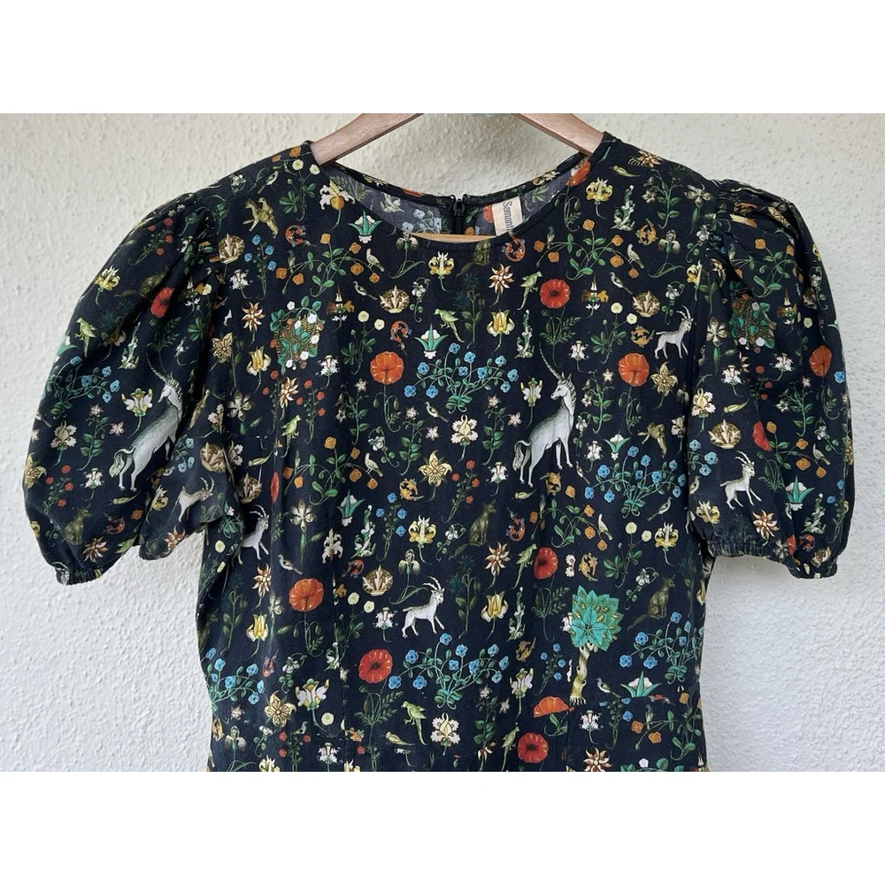 Samantha Pleet Garden Jumpsuit Puff Sleeve 2 Black Illuminated Ethereal Floral - Picture 10 of 14